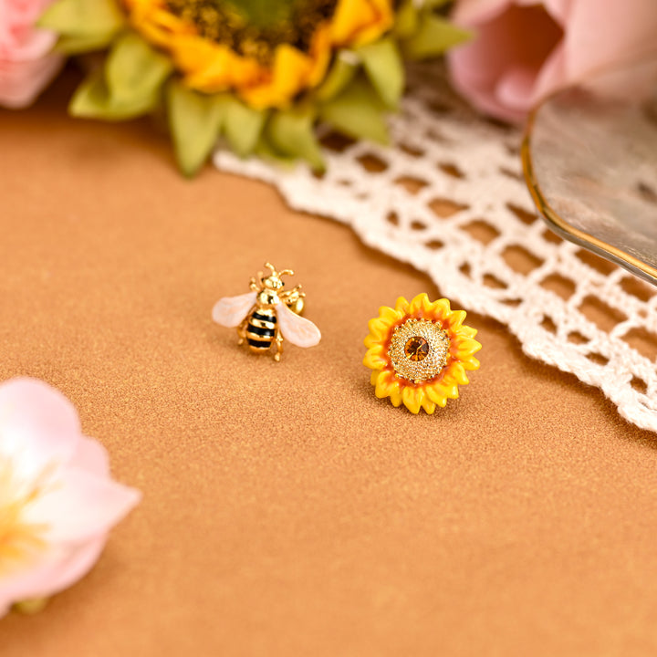 Sunflower & Bee Stud Earrings