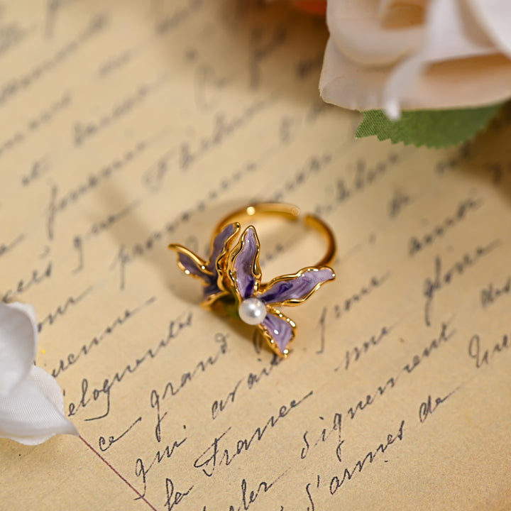 Iris Flower Pearl Ring