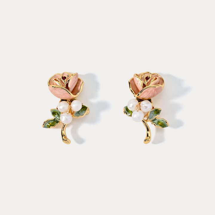 Oil Painting Rose Earrings