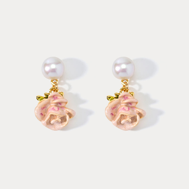 Oil Painting Rose Pearl Earrings