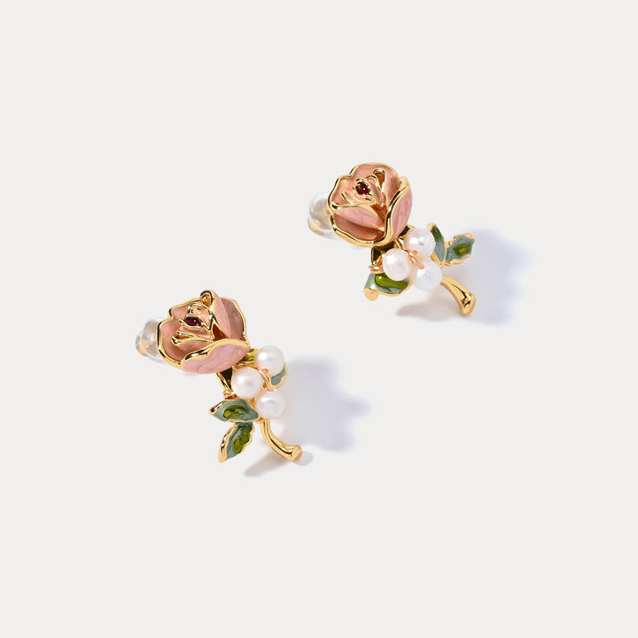 Oil Painting Rose Earrings