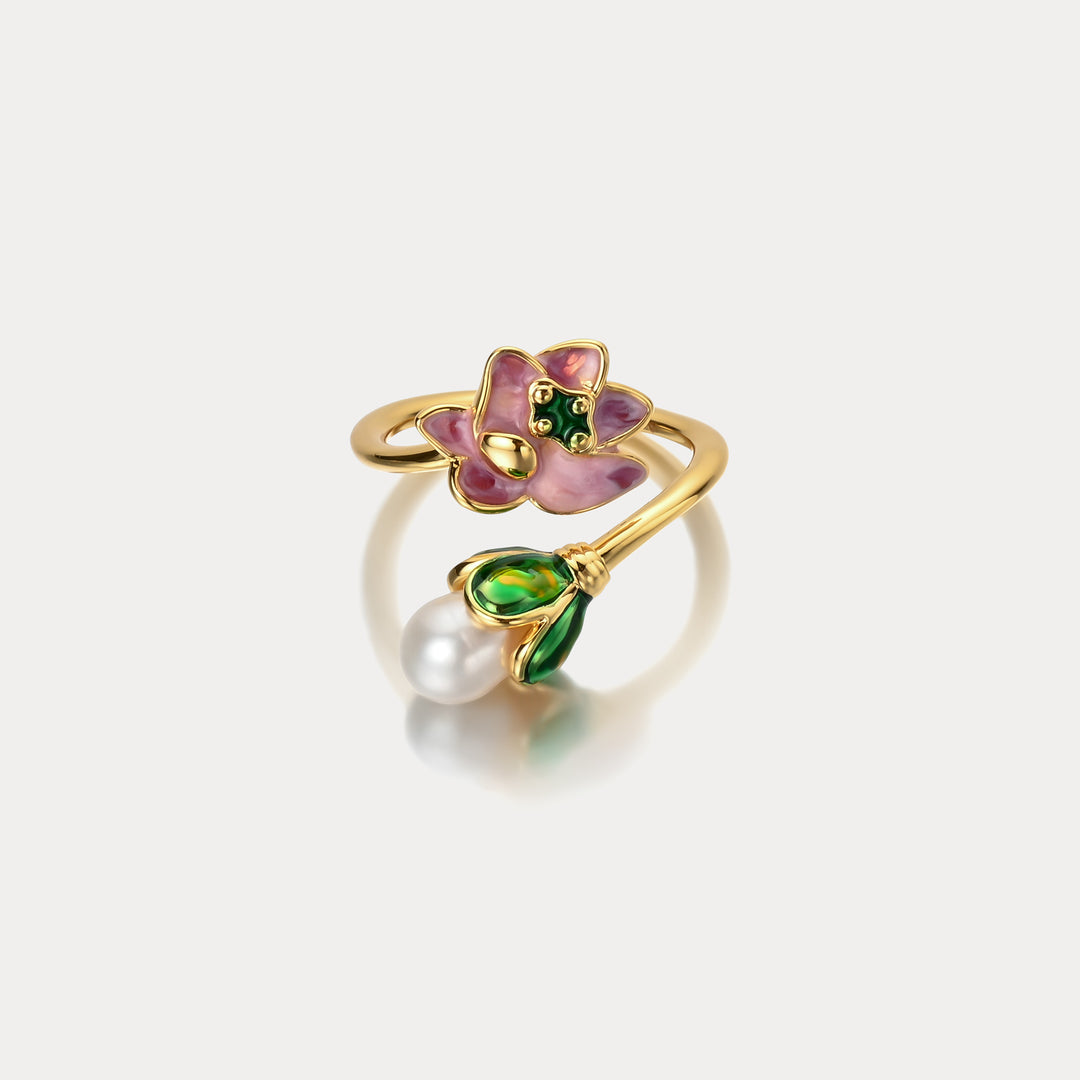 Flower Pearl Oil Painting Ring