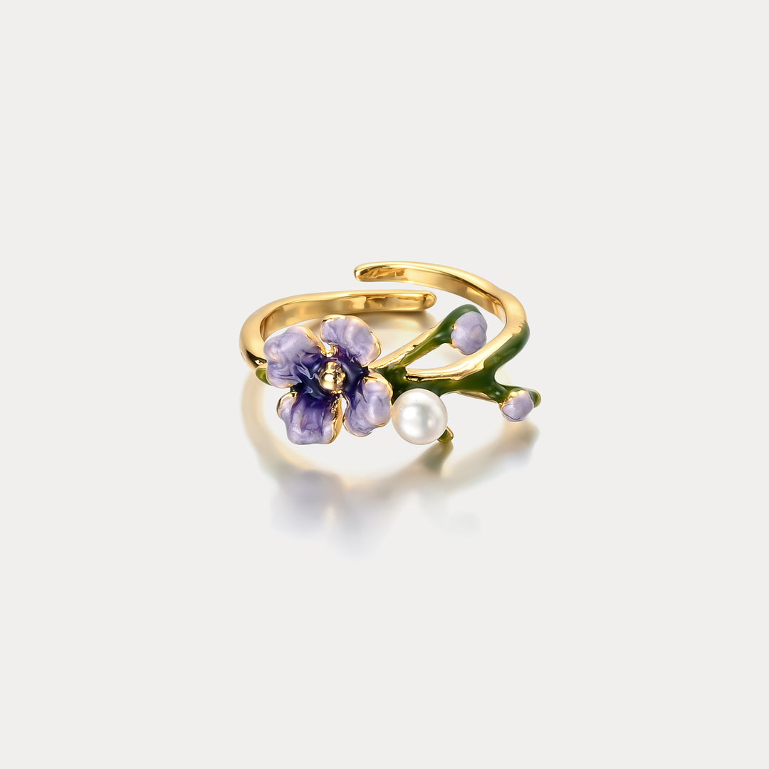 Oil Painting Purple Flower Ring