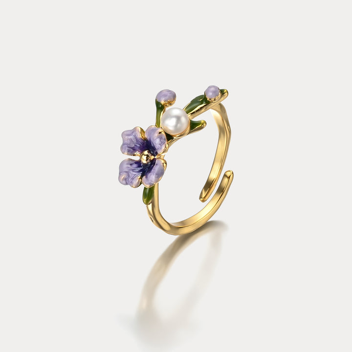 Oil Painting Purple Flower Ring