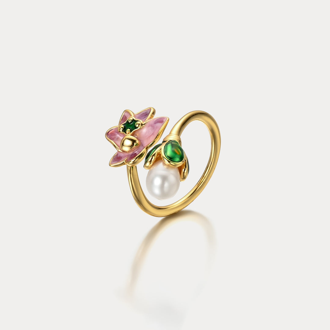 Flower Pearl Oil Painting Ring