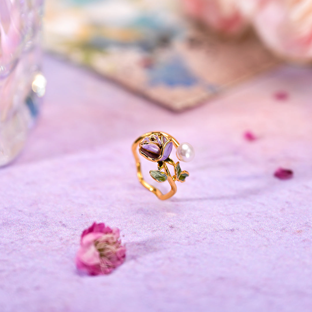 Oil Painting Flower Pearl Ring