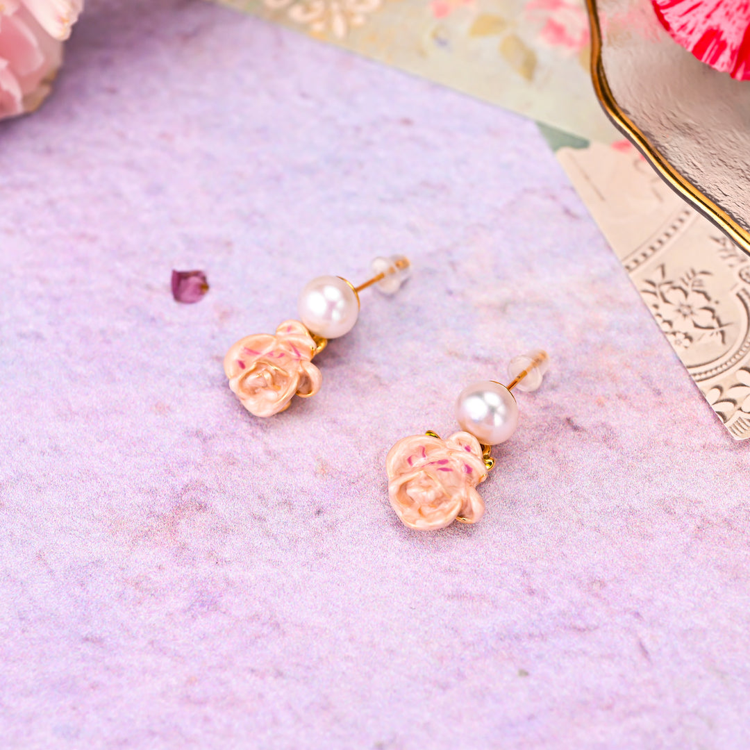 Oil Painting Rose Pearl Earrings