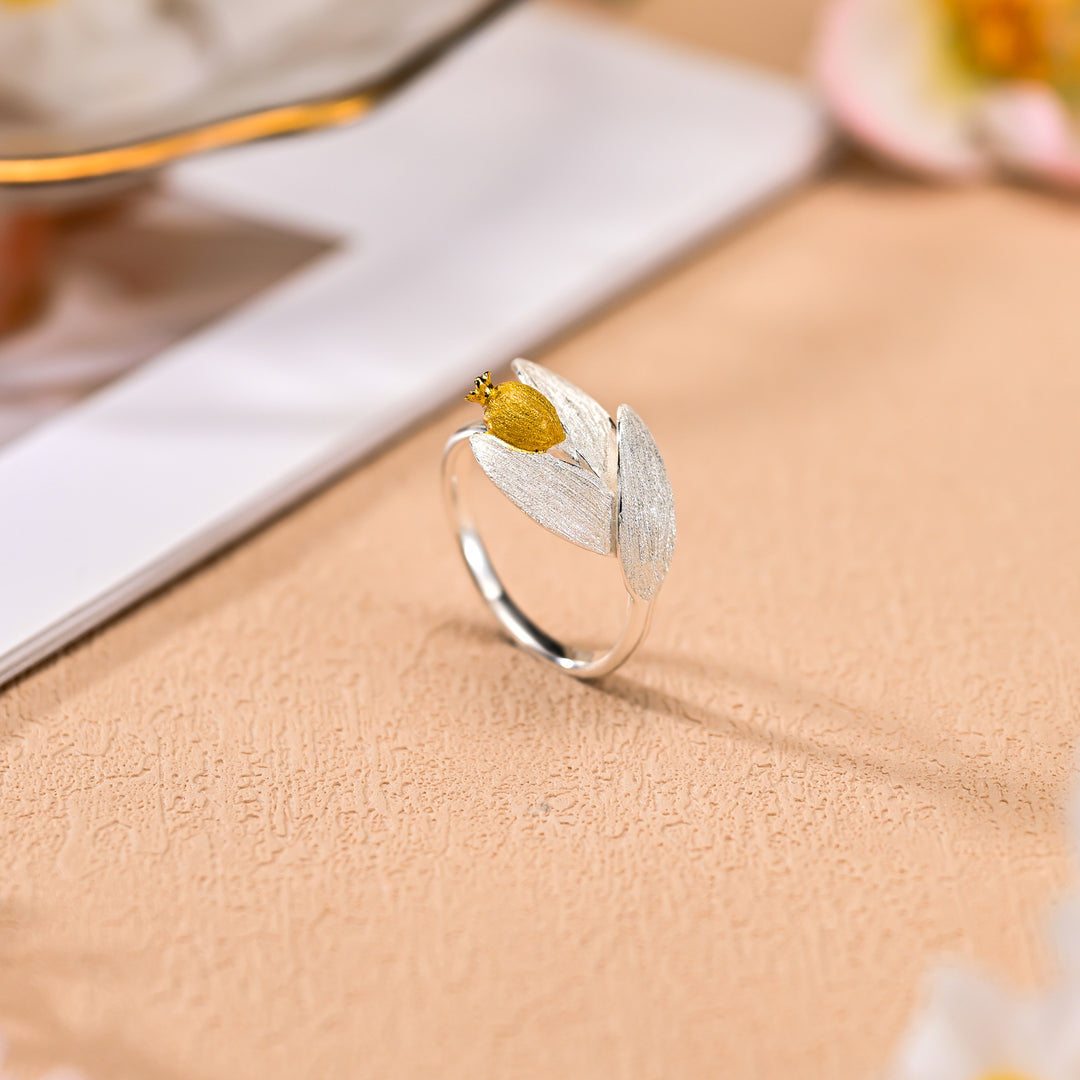 Silver Tulip Pomegranate Ring