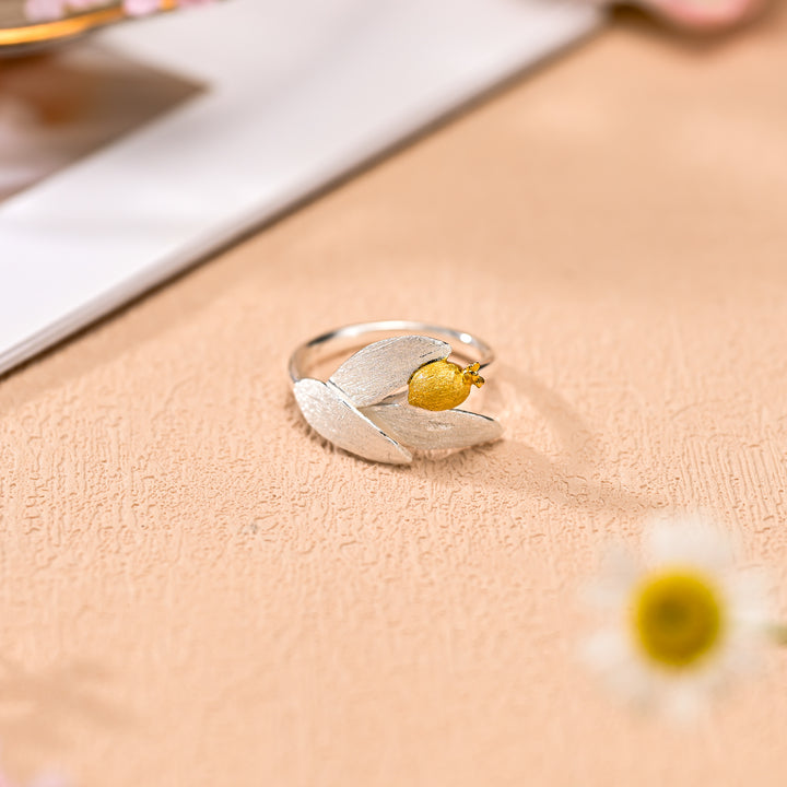 Silver Tulip Pomegranate Ring