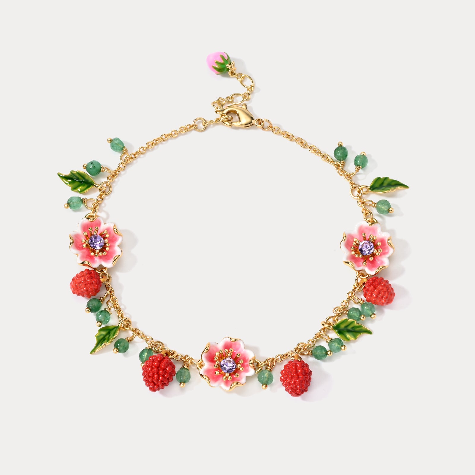 Selenichast Raspberry Flower Beads Bracelet
