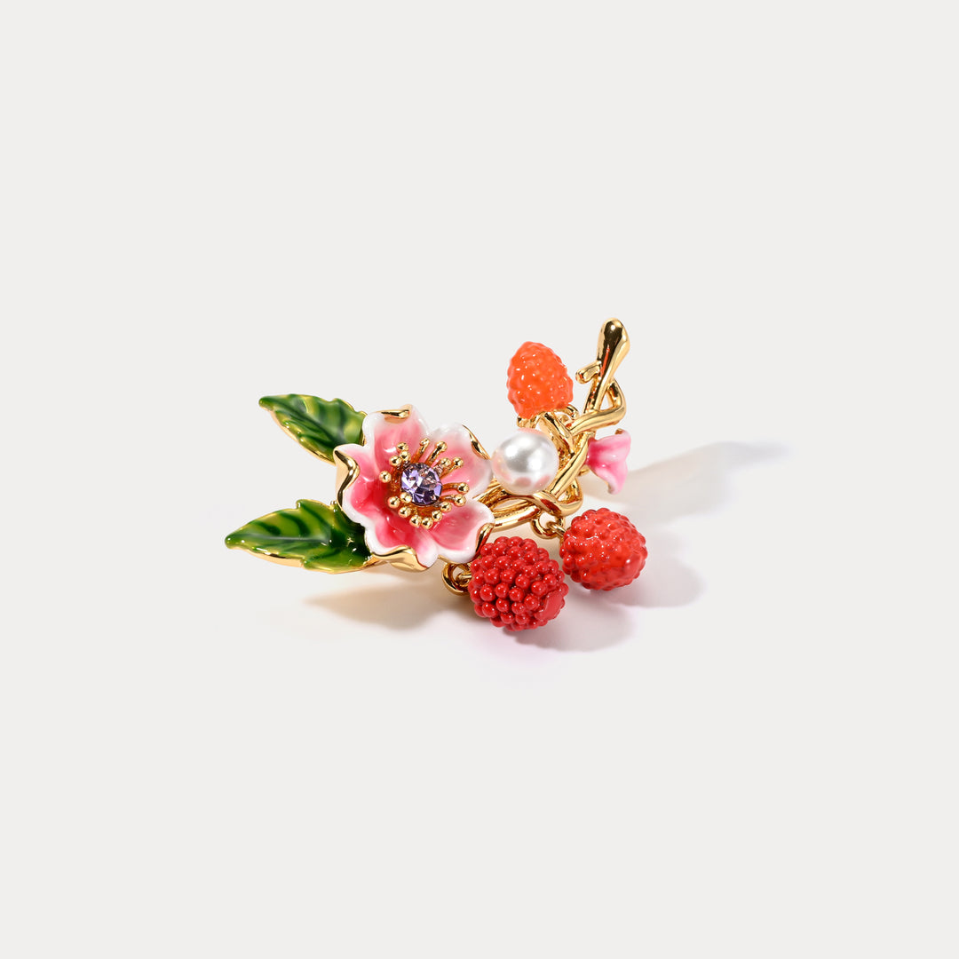 Raspberry Flower Brooch