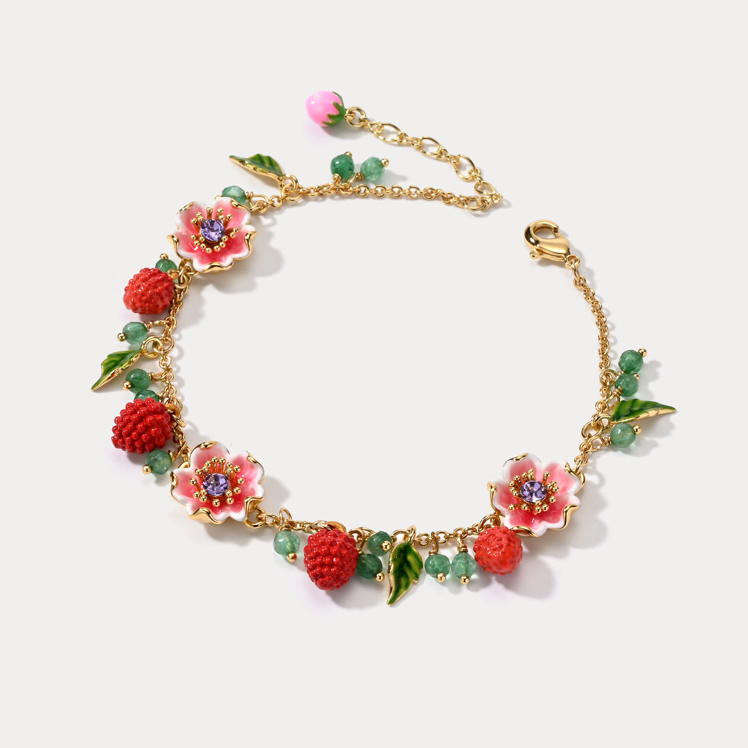 Raspberry Flower Beads Bracelet