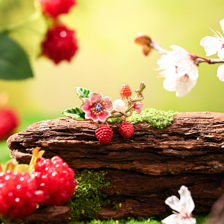 Raspberry Flower Brooch