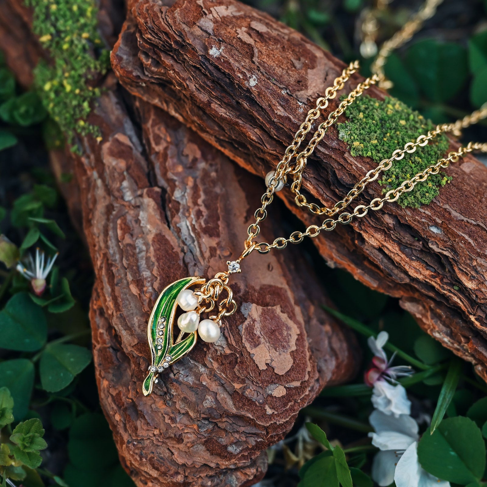 Enamel Lily Of The Valley Necklace Gold