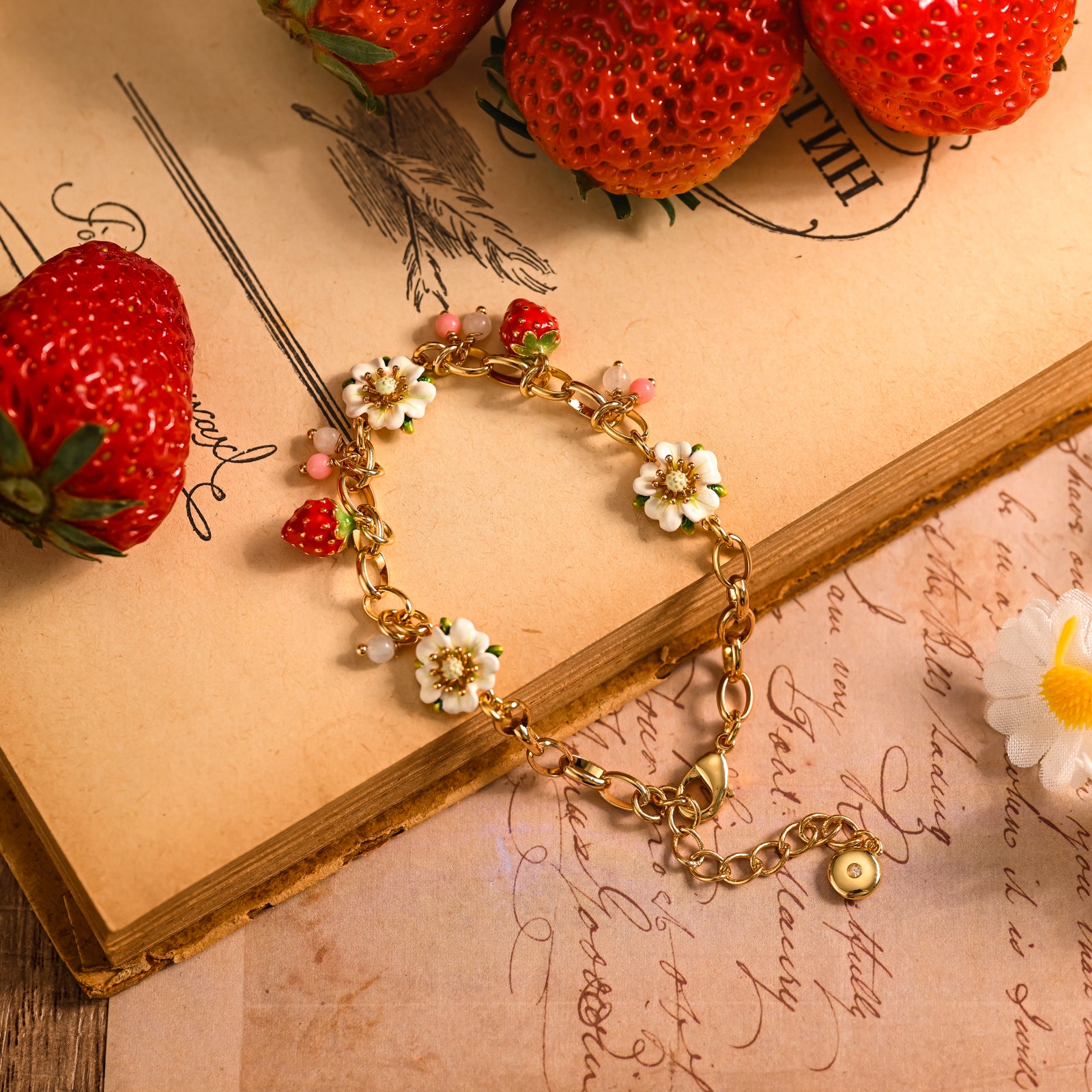 Gold Delicate Strawberry Flower Bracelet