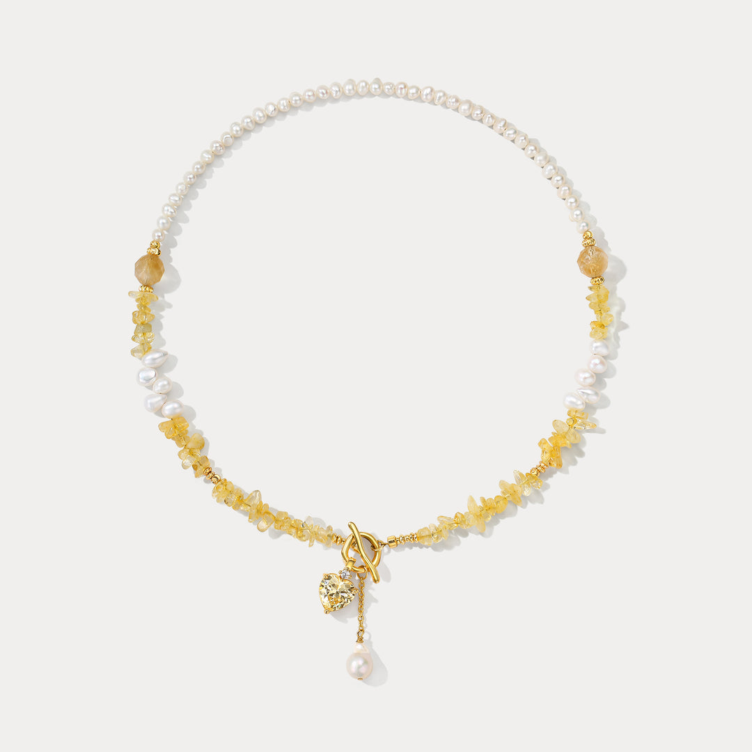 Selenichast Citrine Heart Pearl Necklace
