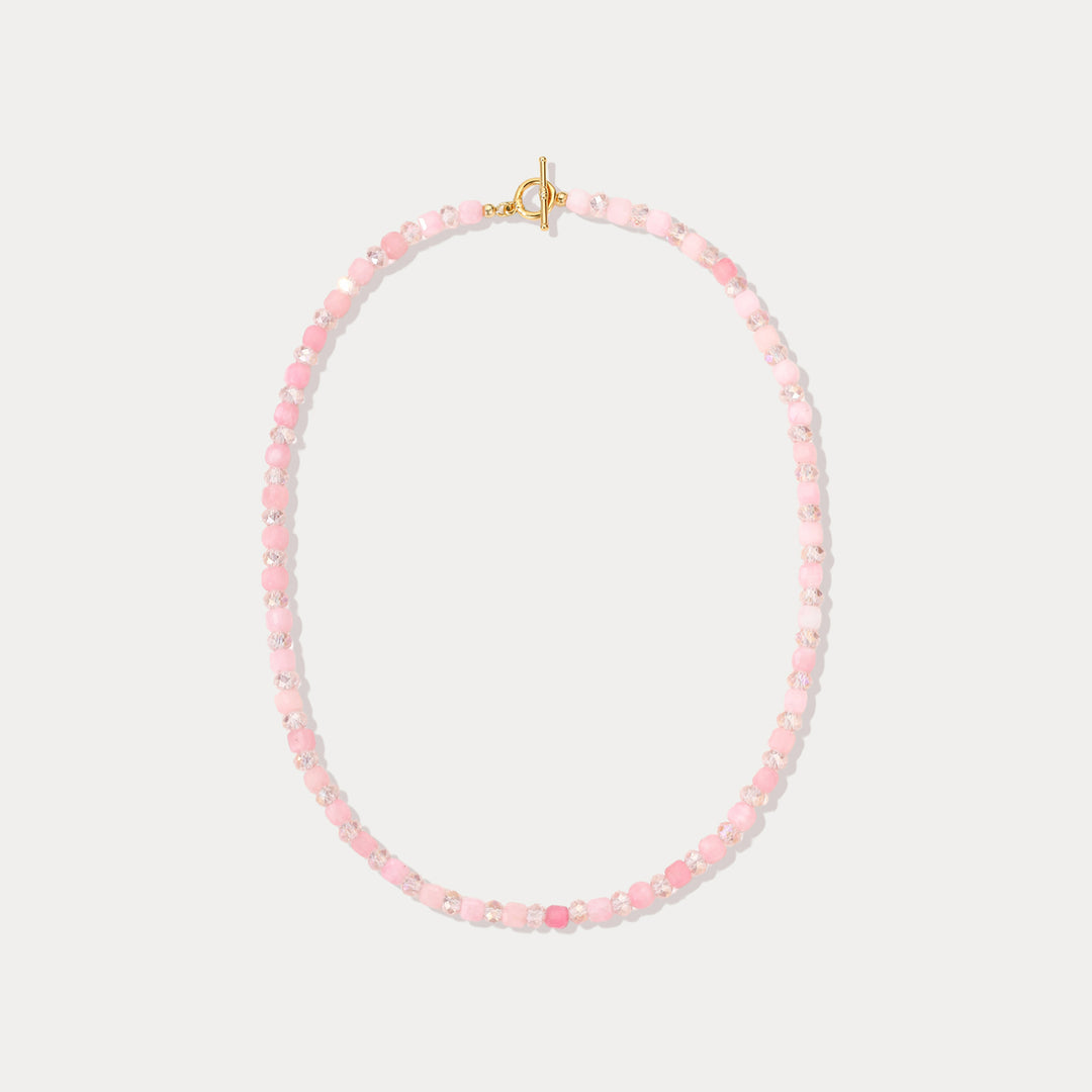 Selenichast Pink Crystal Beaded Necklace