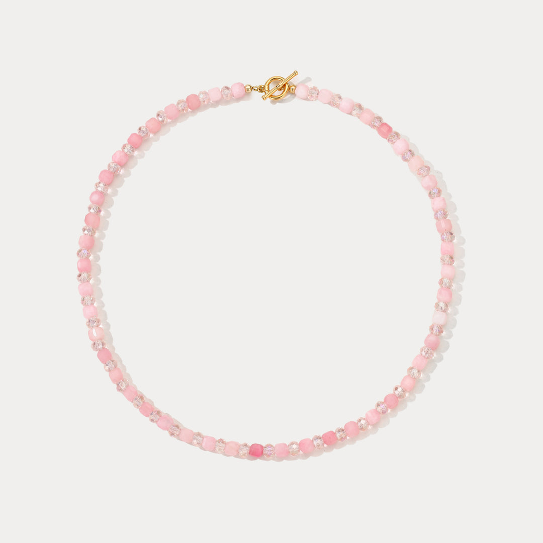 Selenichast Pink Crystal Beaded Necklace