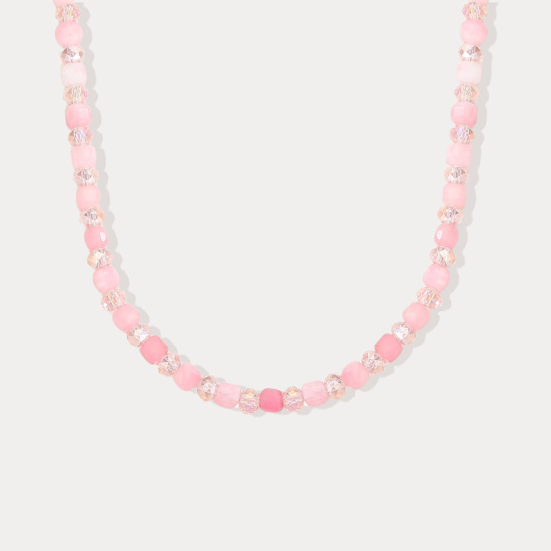 Selenichast Pink Crystal Beaded Necklace