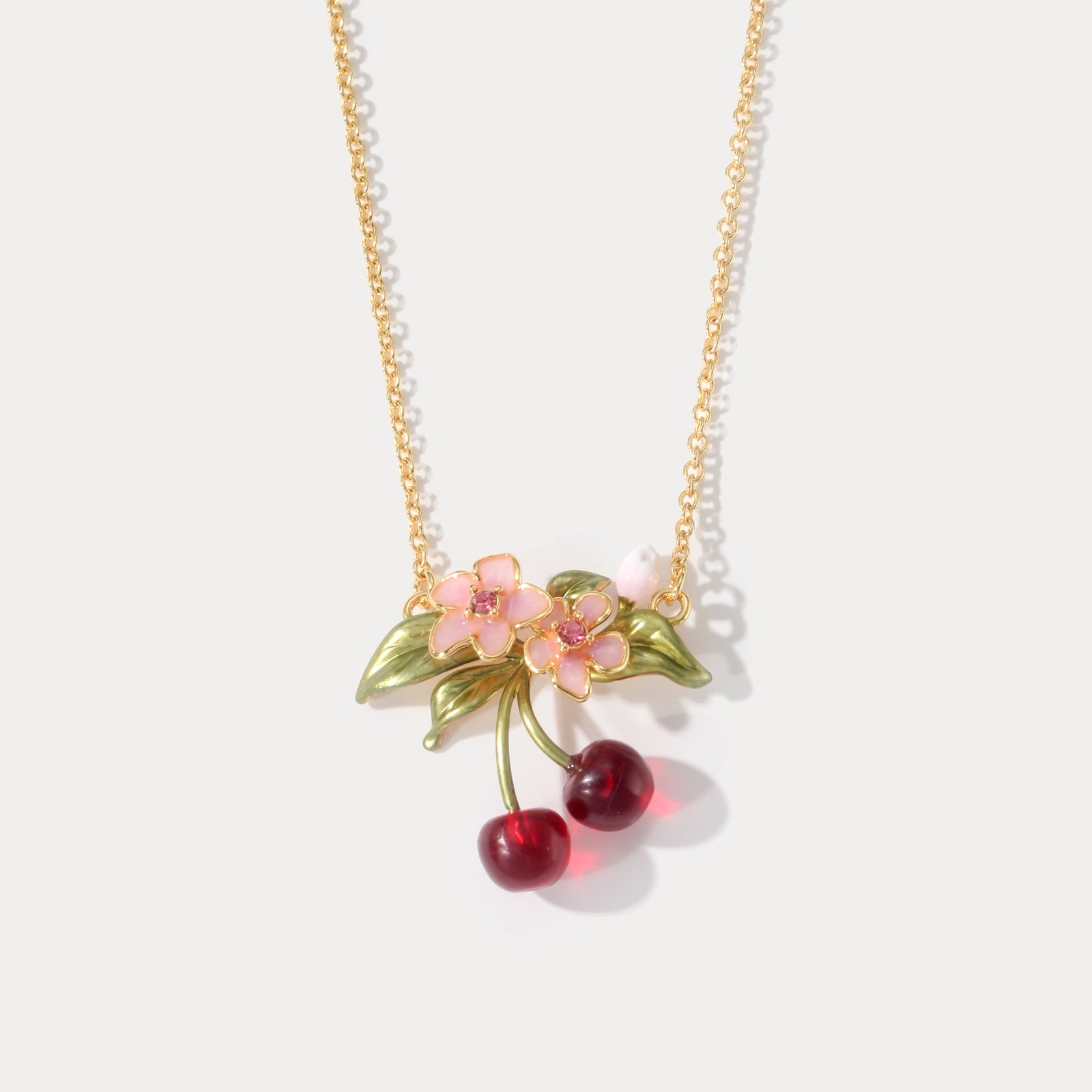 Selenichast 18K Gold Flower Cherry Necklace Fruit Jewelry Gift for