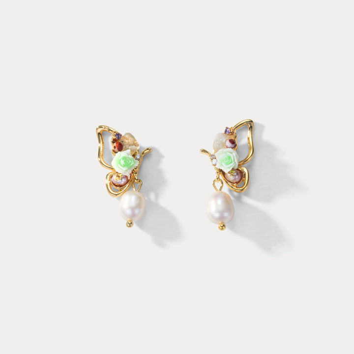Selenichast Butterfly Pearl Dangle Earrings