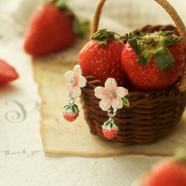 Strawberry Flower Silver Earrings