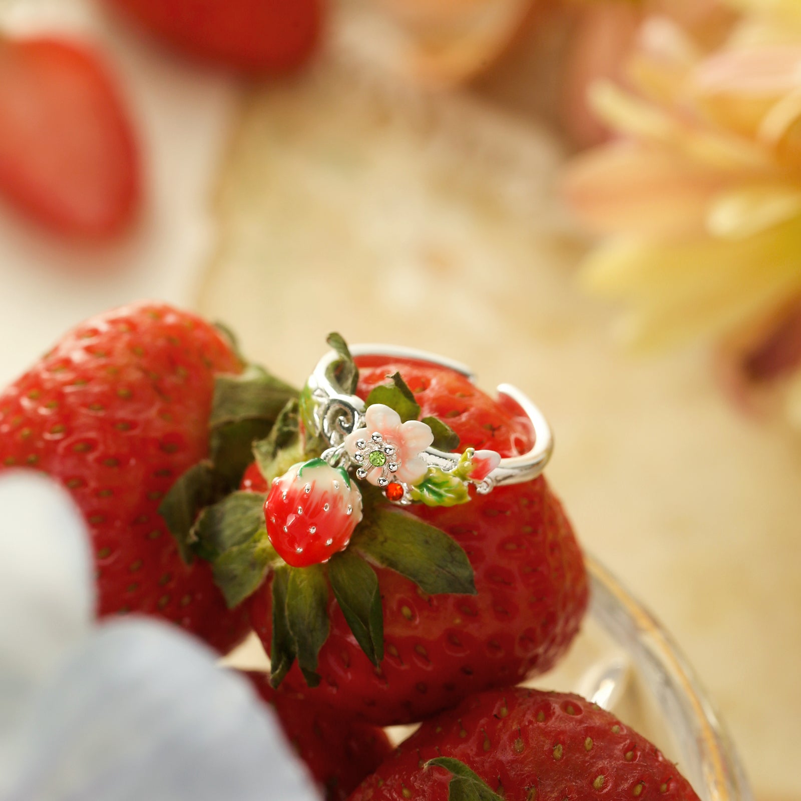 Strawberry Flower Silver Ring