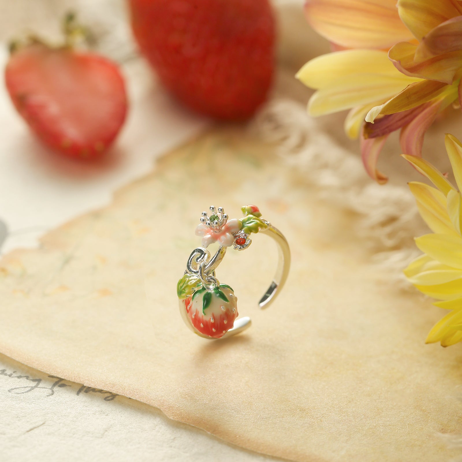 Strawberry Flower Silver Ring