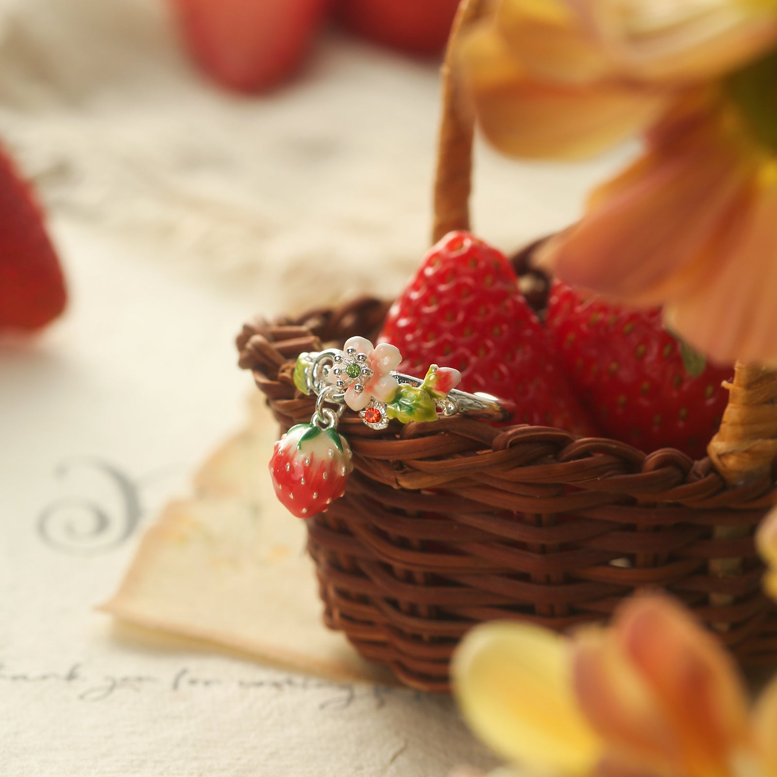 Strawberry Flower Silver Ring