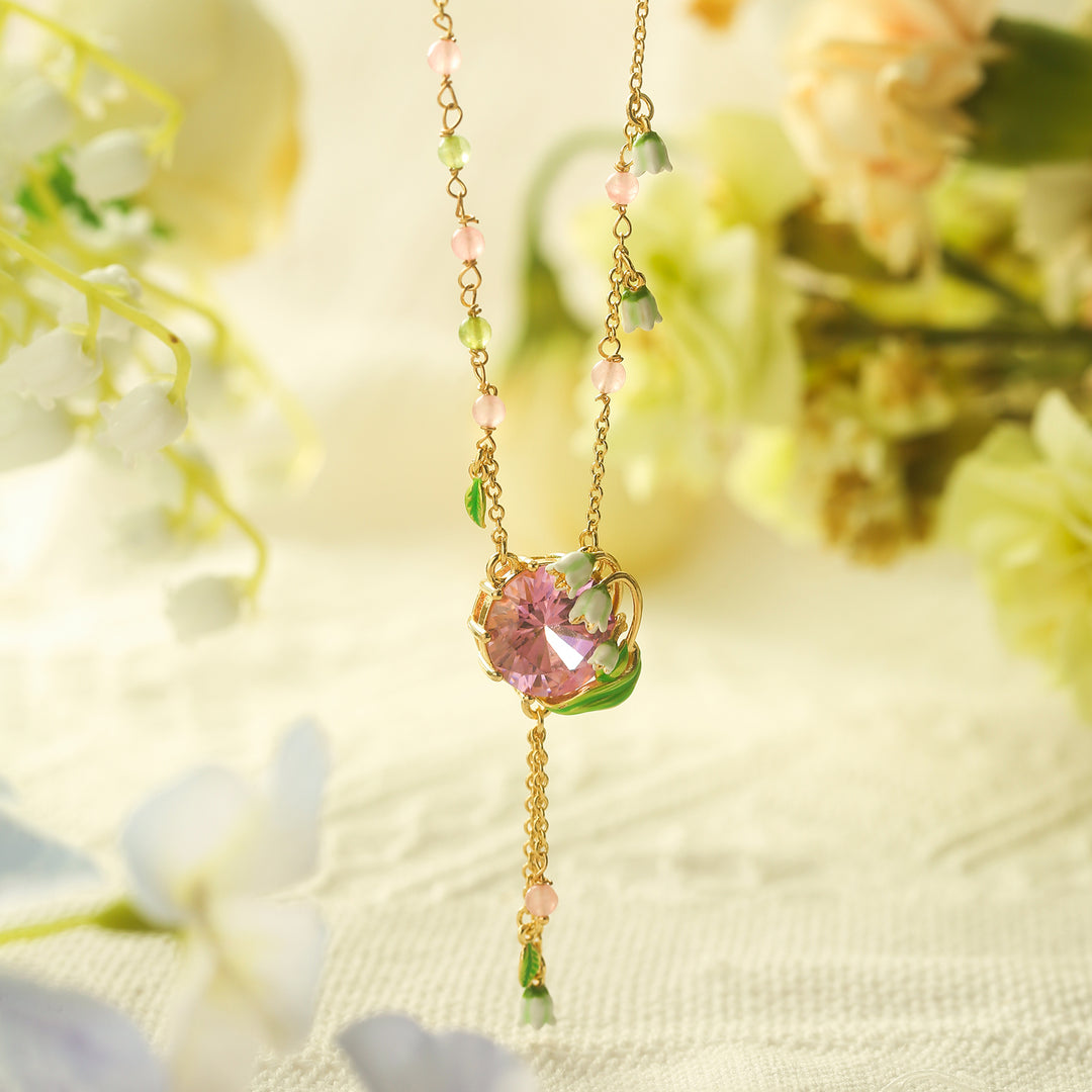 Lily of the Valley Rose Quartz Necklace