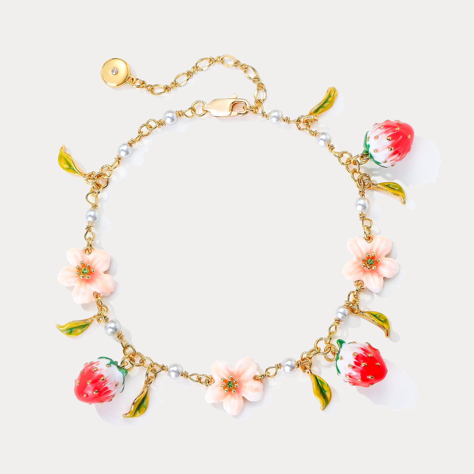 Strawberry Enamel Flower Bracelet