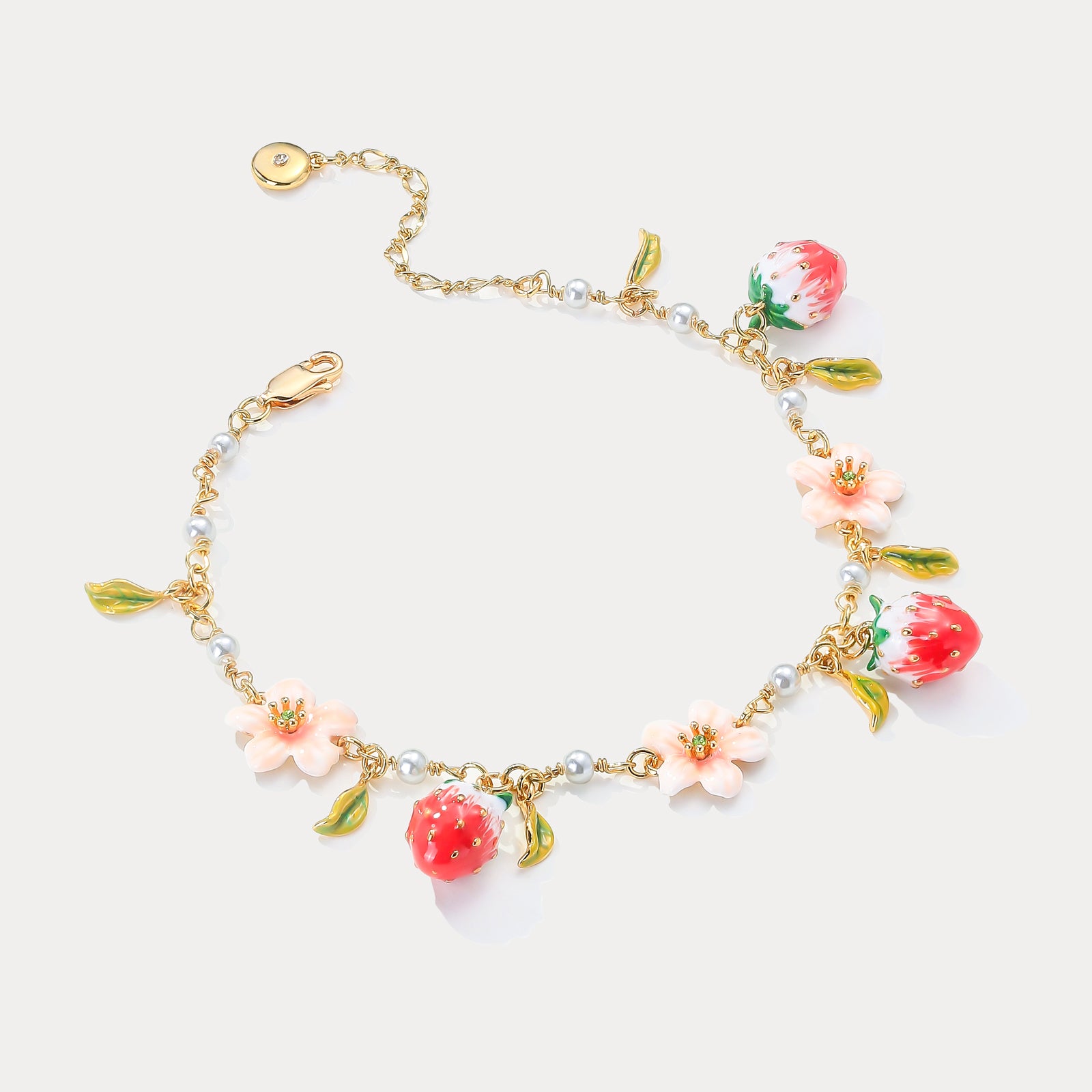 Strawberry Enamel Flower Bracelet