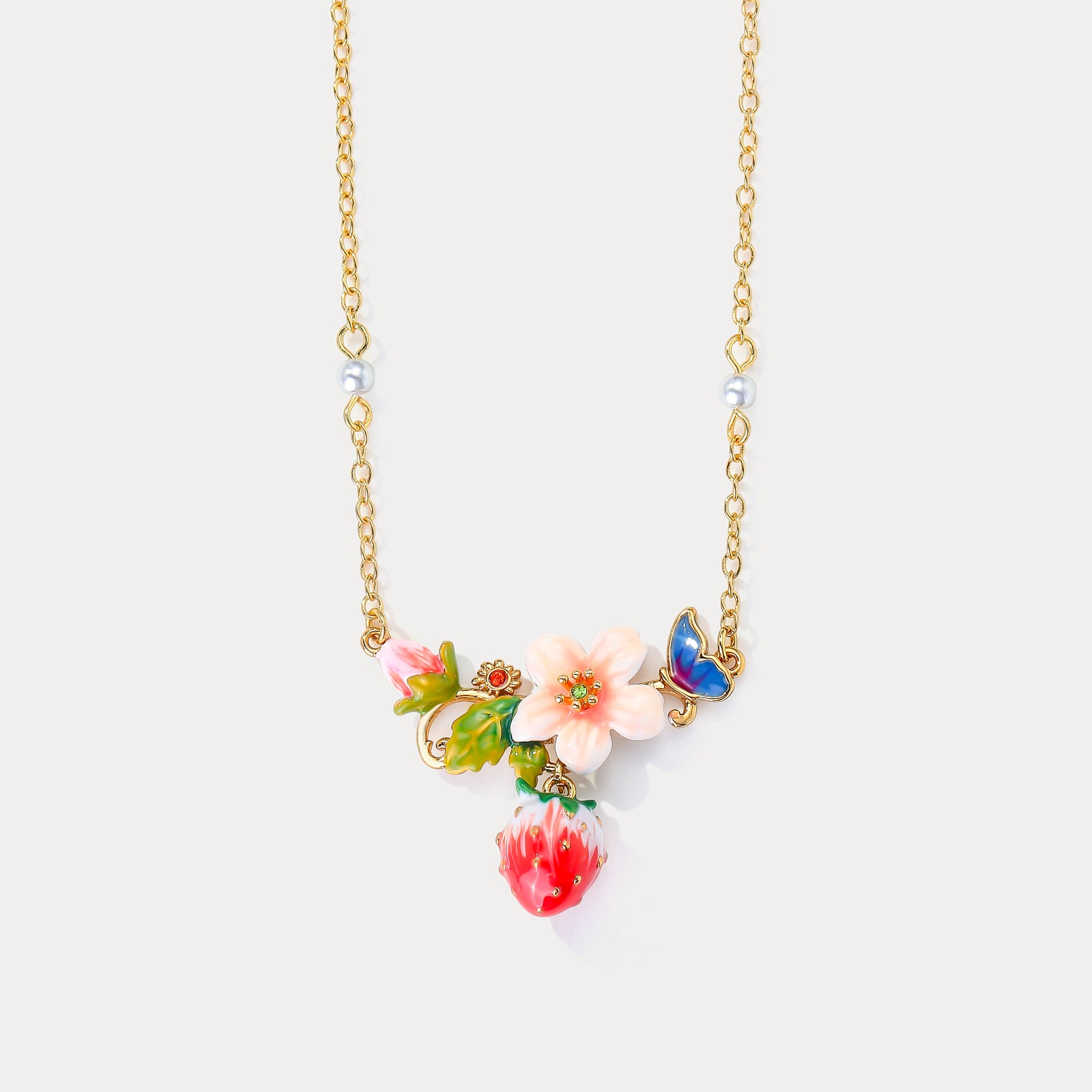 Strawberry Enamel Flower Necklace