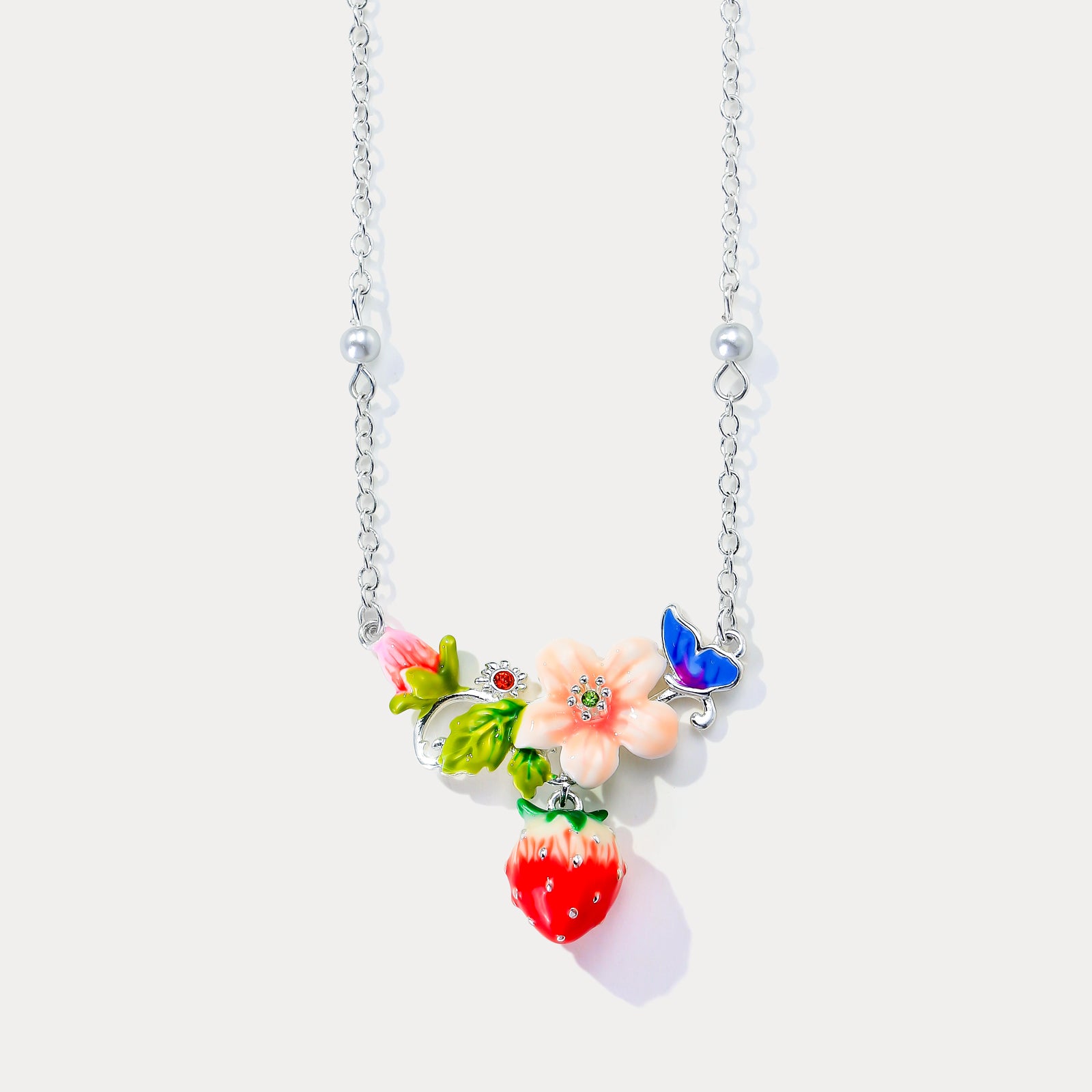 Strawberry Enamel Flower Necklace