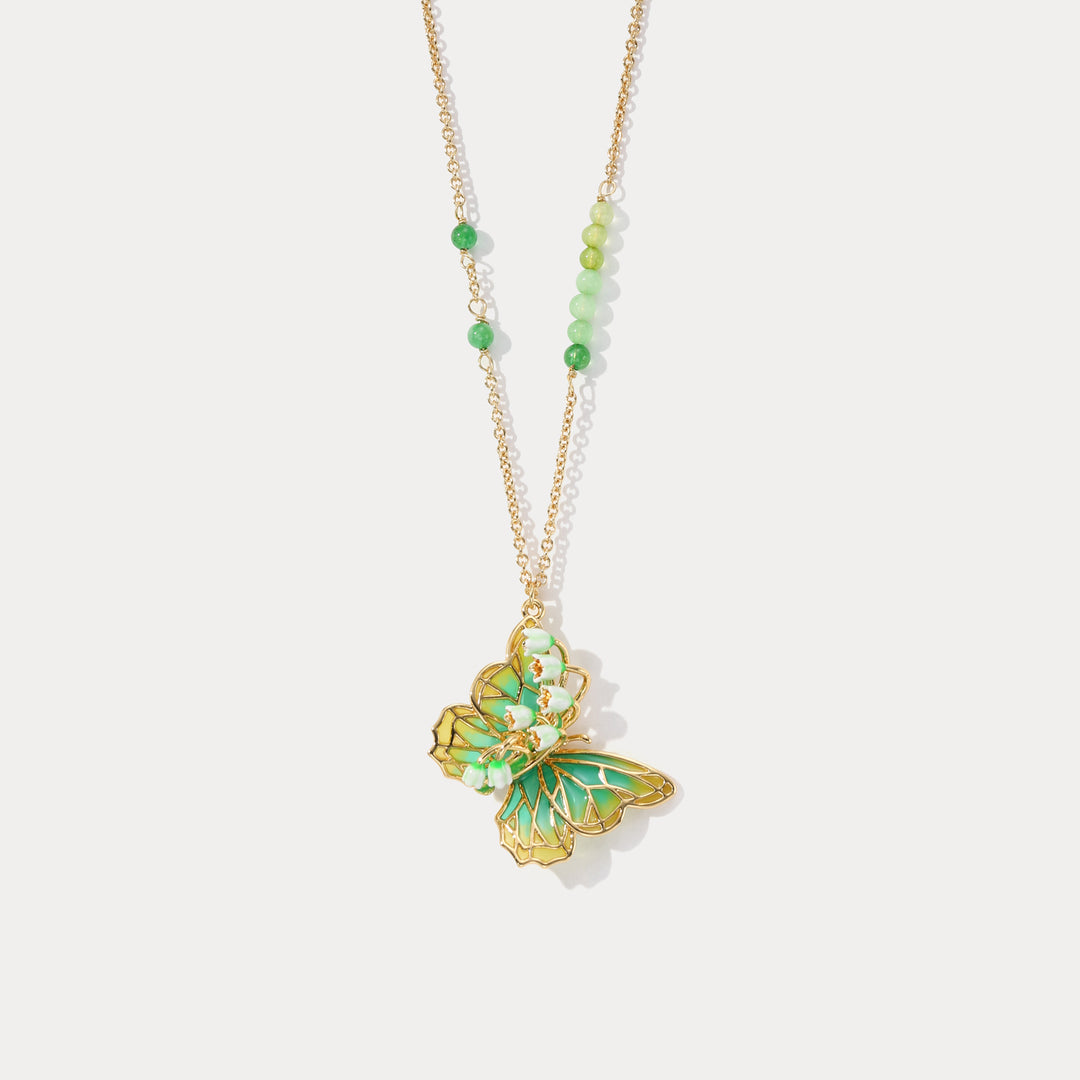 Selenichast Lily of the valley Butterfly Pendant Necklace