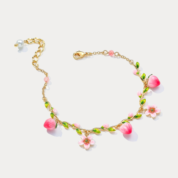 Peach Flowers Charms Bracelet