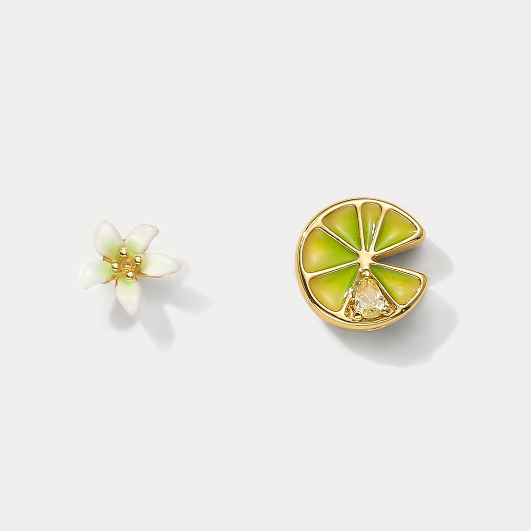 Selenichast Lemon and Flower Stud Earrings