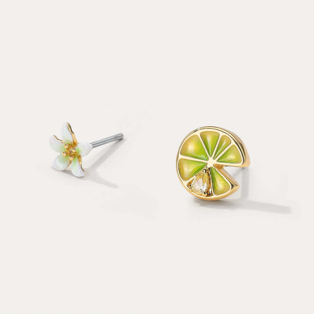 Lemon and Flower Stud Earrings