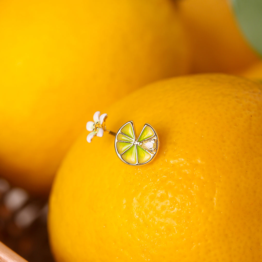 Flower and Lemon Stud Earrings