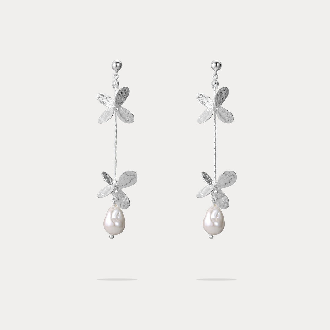 Selenichast Silver Dangle Pearl Earrings