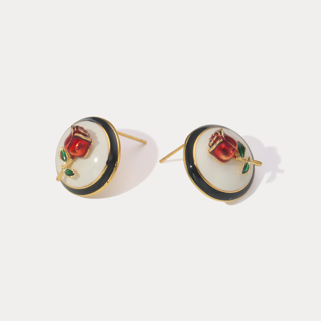 Rose Enamel Earrings