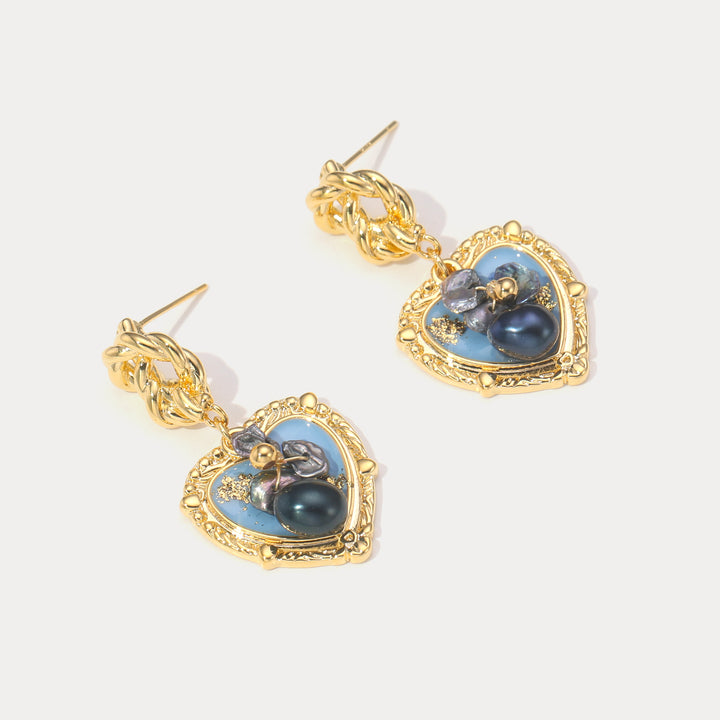 Blue Heart Earrings with Gemstones