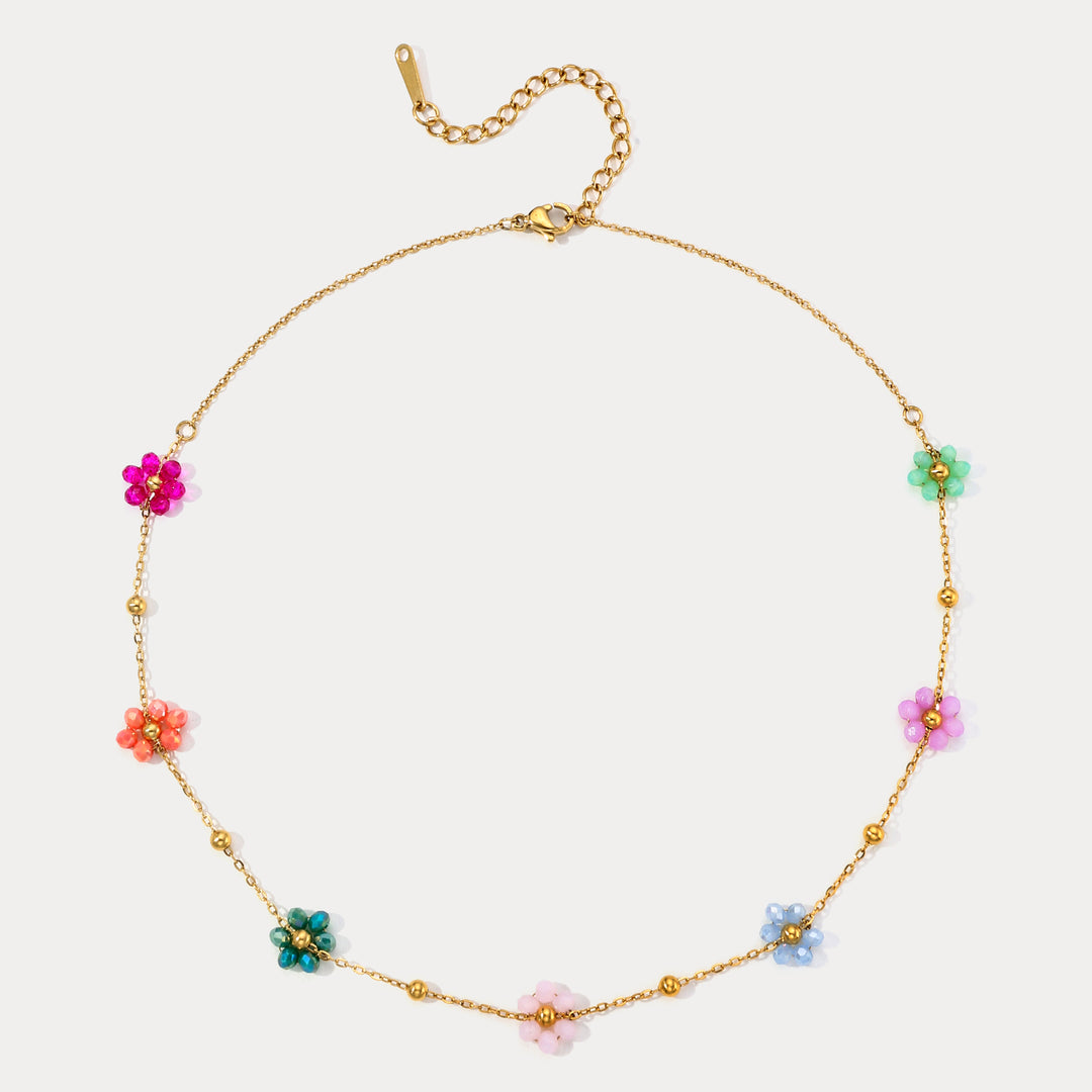 Gold Flower Beaded Necklace