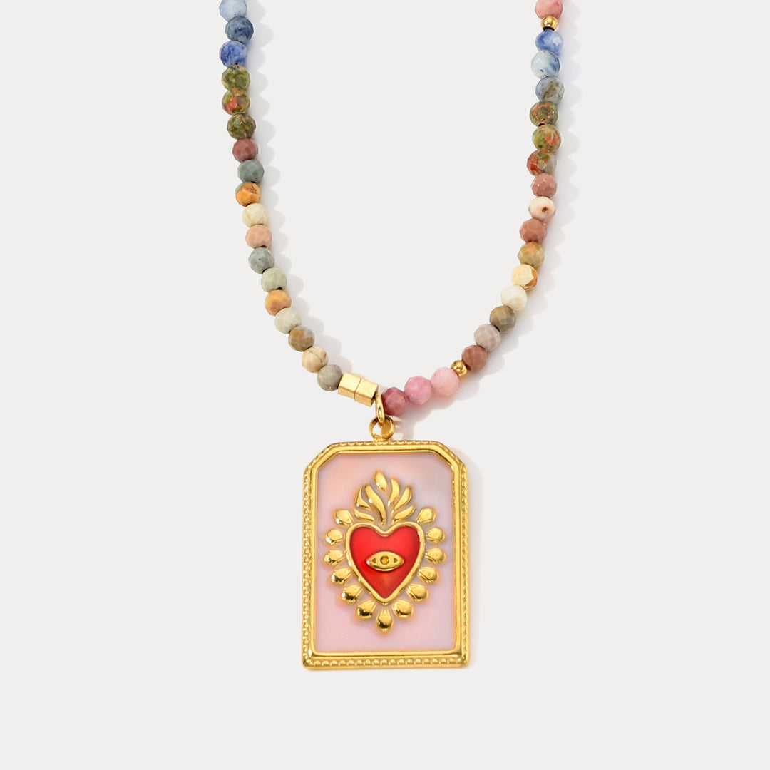 Selenichast Heart Evil Eye Bead Necklace