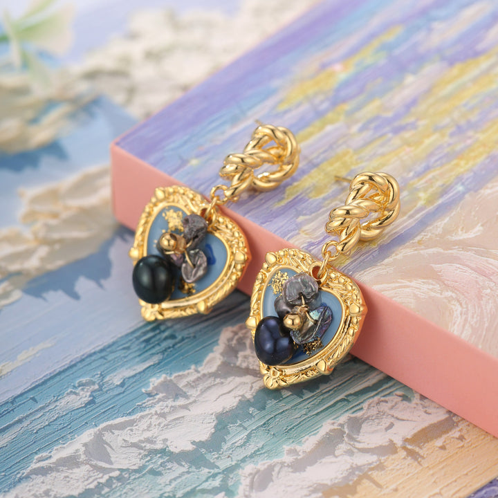Blue Heart Earrings with Gemstones