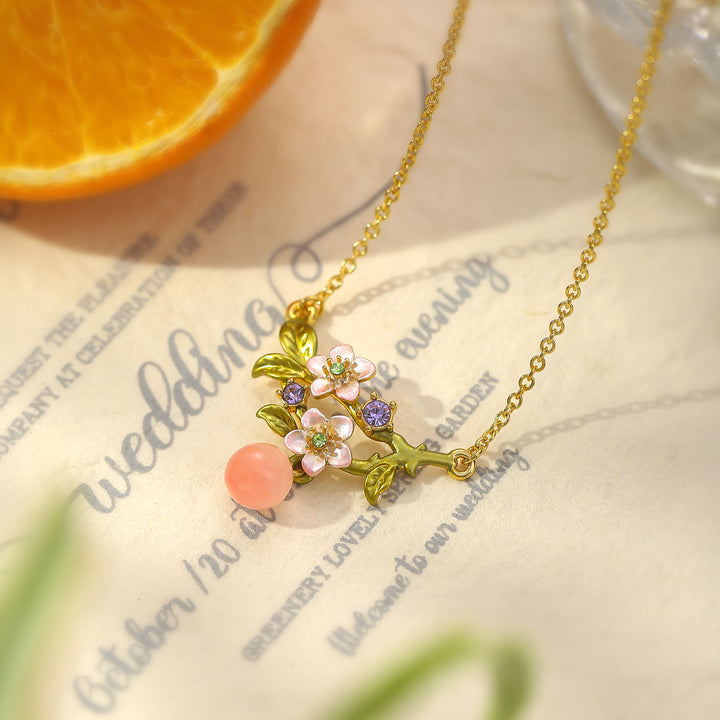 Peach Necklace Glass Jewelry Gifts for Her