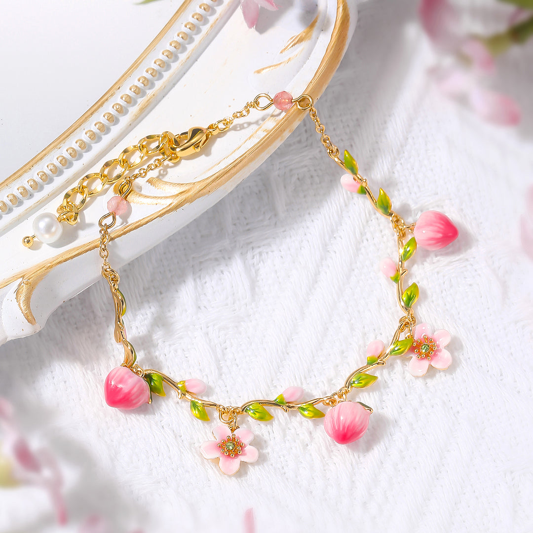 Peach Blossom Leaf Charm Bracelet