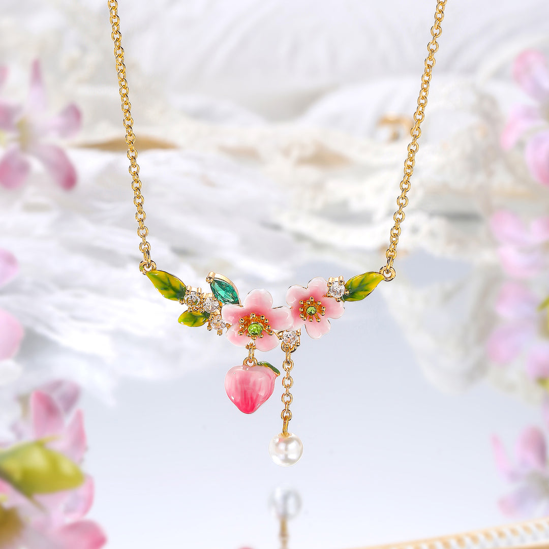 Peach Flower Pendant Necklace
