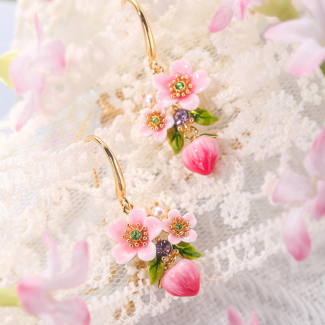 Peach Flower Dangling Earrings