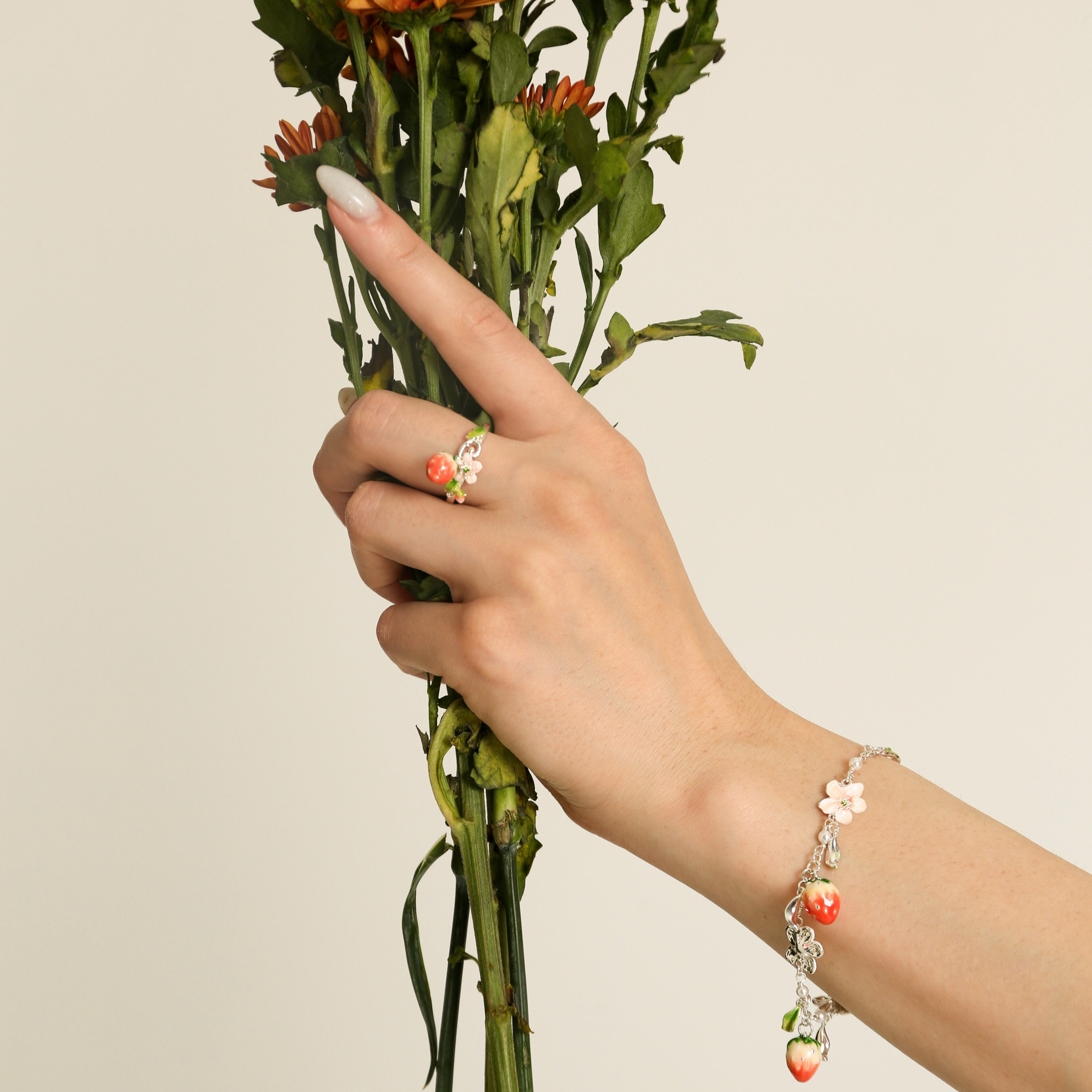 Strawberry Flower Silver Ring